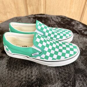 Vans slip-on green checkered, women’s size 8.